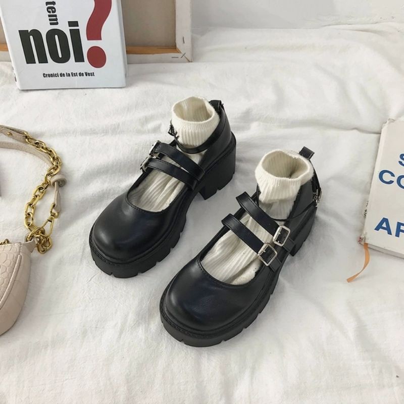 (SẴN DA LÌ) Giày đế bằng ulzzang oxford B26 3 quai đế cao 5cm | BigBuy360 - bigbuy360.vn