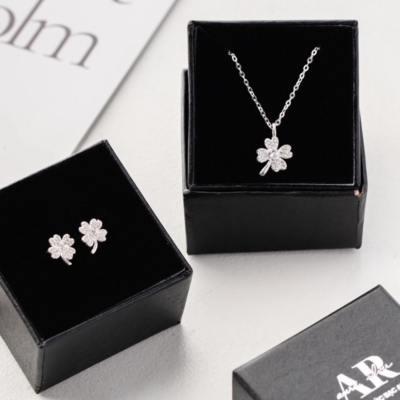 Khuyên tai Aura bạc nữ, bông tai bốn lá đính đá xinh xắn-AURASILVER-KT29