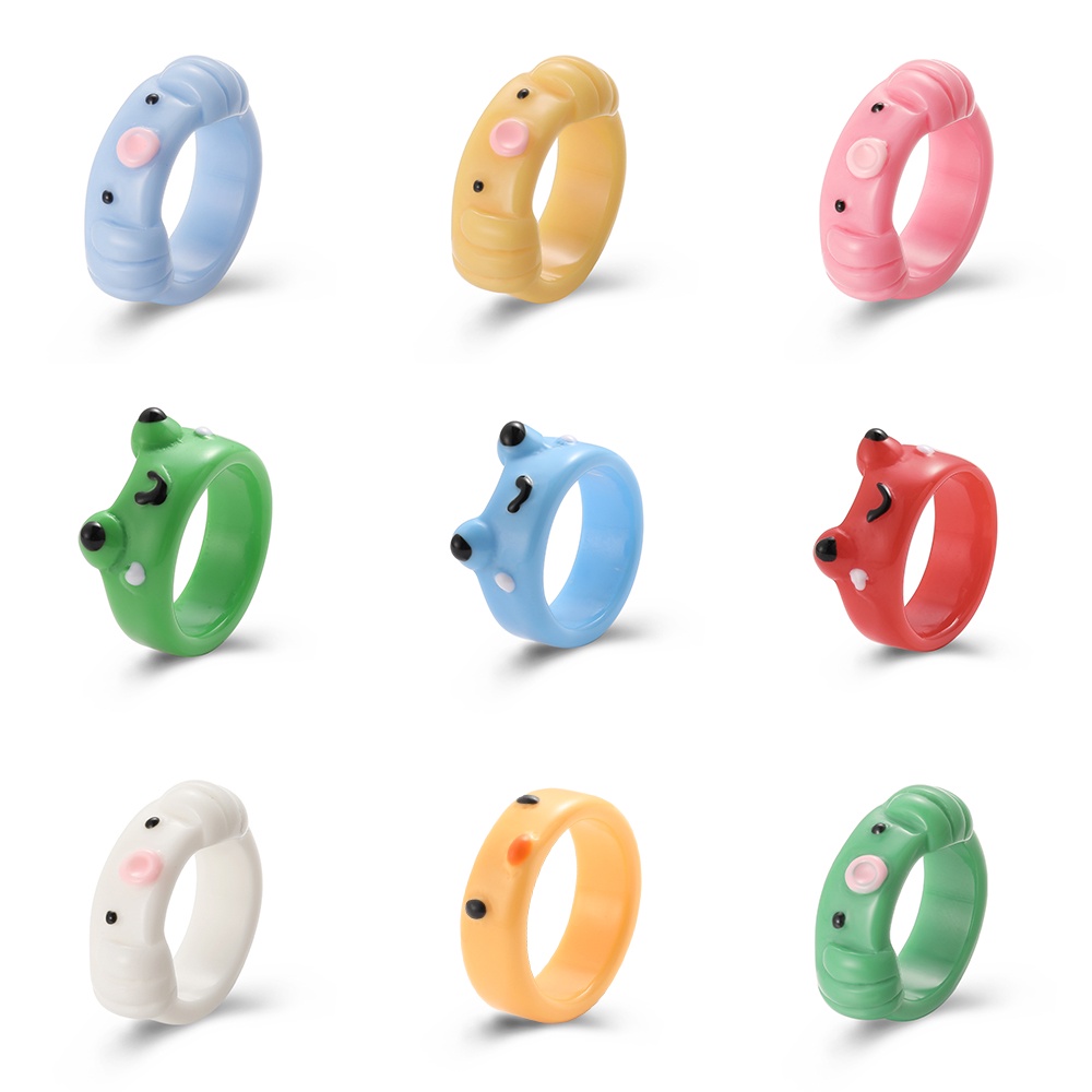 Nhẫn Nhựa Resin Hình Bạch Tuộc/Ếch/Gà Nhiều Màu Sắc Dễ Thương Cho Nữ