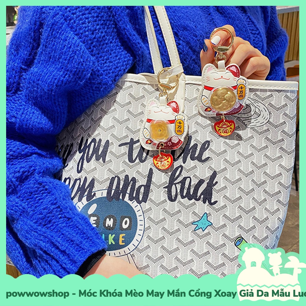 [Sẵn VN - Hỏa Tốc] Móc Khóa Mèo May Mắn Xoay Xoay Giả Da Mẫu Mèo May Mắn Lucky Cat Golden