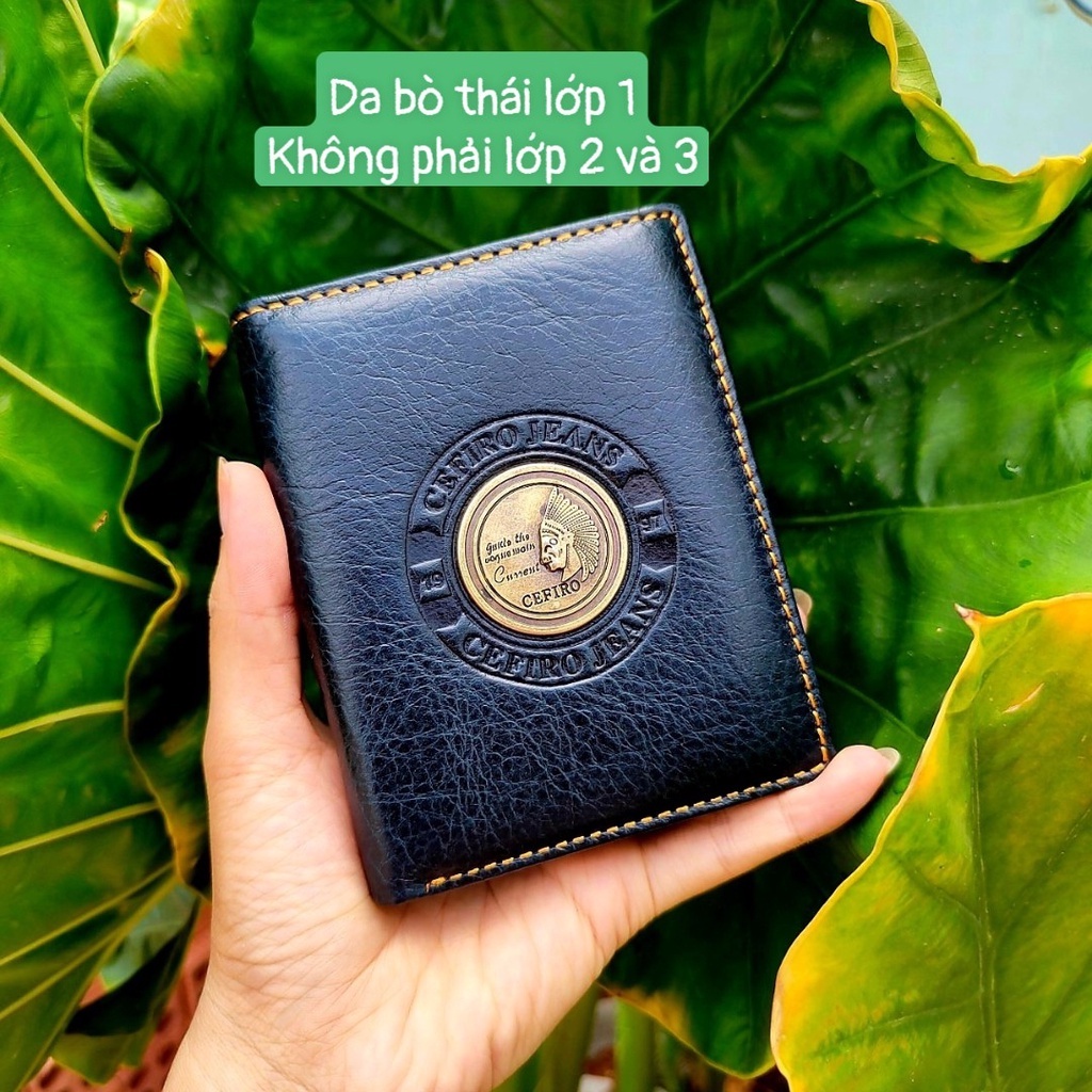Ví Đứng Nam Da Bò THÁI Cefiro TỘC TRƯỞNG Cao Cấp Bản Màu Đặc Biệt- Họa Tiết Đồng Nguyên Khối