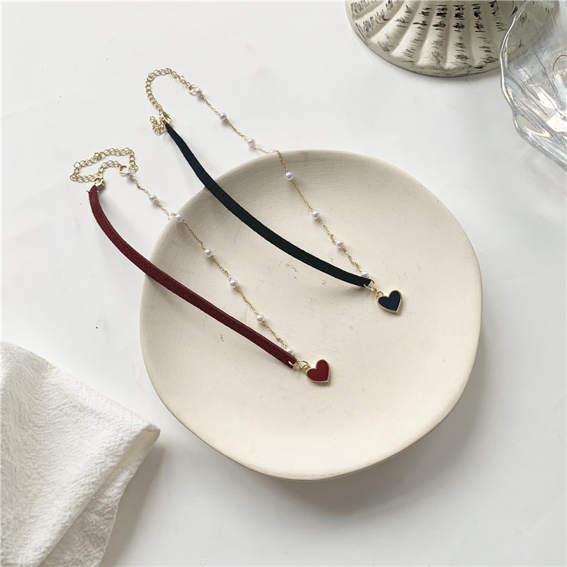 Vòng cổ hợp kim phối nhung đính ngọc trai sang trọng cho nữ