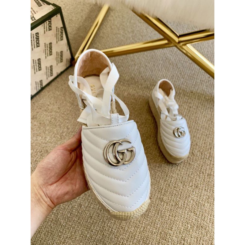 Giày búp bê đế xuồng viền cói GUCCI GG