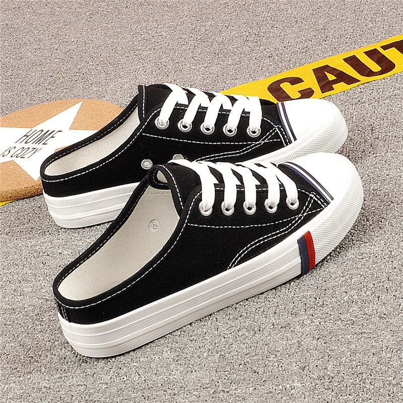 Summer Ulzzang Canvas Shoes Korean Version Of The Trend Men's Canvas Semi-Slip Shoes Men's Bag Head, A Foot Lazy Slipper