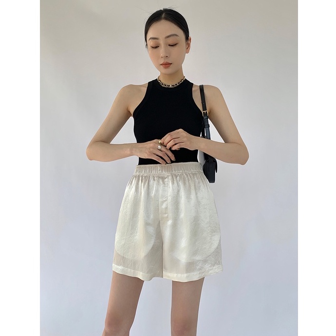 Porozi  Áo croptop dệt kim  sát nách cổ tròn phong cách Hàn Quốc cho nữ