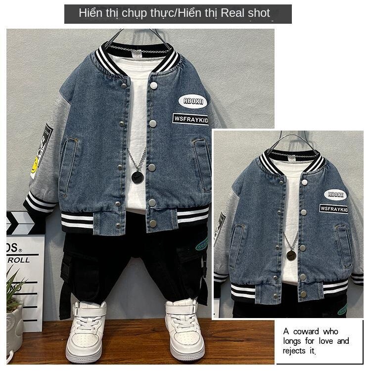 Áo Khoác Bóng Chày Chất Liệu Denim Phong Cách Mới Cho Bé Trai