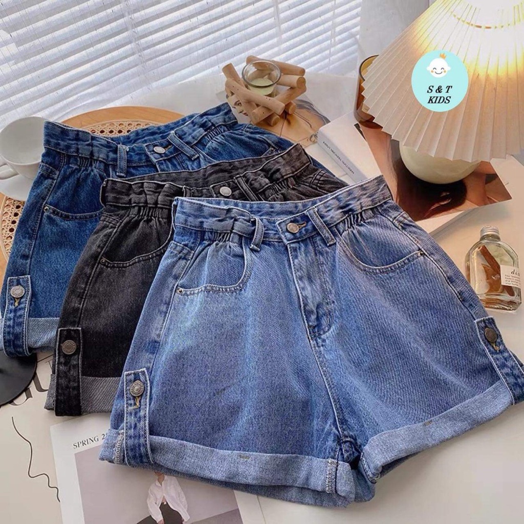 (20-35kg)Quần đùi denim dáng rộng thời trang phong cách hàn quốc cho bé, quần short bò bé gái xinh xắn