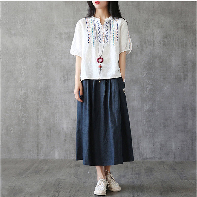 Áo Thun Tay Ngắn Cổ Chữ V Dáng Rộng Phong Cách retro Dễ Phối Đồ Thời Trang Mùa Hè Cho Nữ