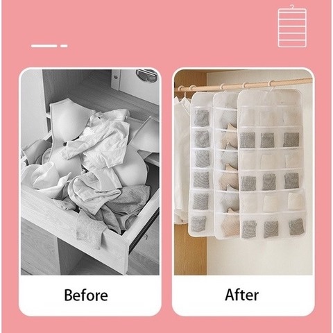 【18Grids】 Túi treo đồ lót / Túi treo trong suốt / Túi đựng tủ quần áo / Quần tất Áo ngực Khăn choàng ngực Đồ lót Kho lưu trữ quần lót / Bảo quản tủ quần áo / Dụng cụ gia đình