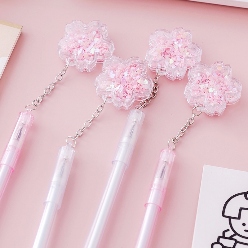 Peach 4Pcs Pink floral pendant neutral pen sign pen Student stationery and office supplies