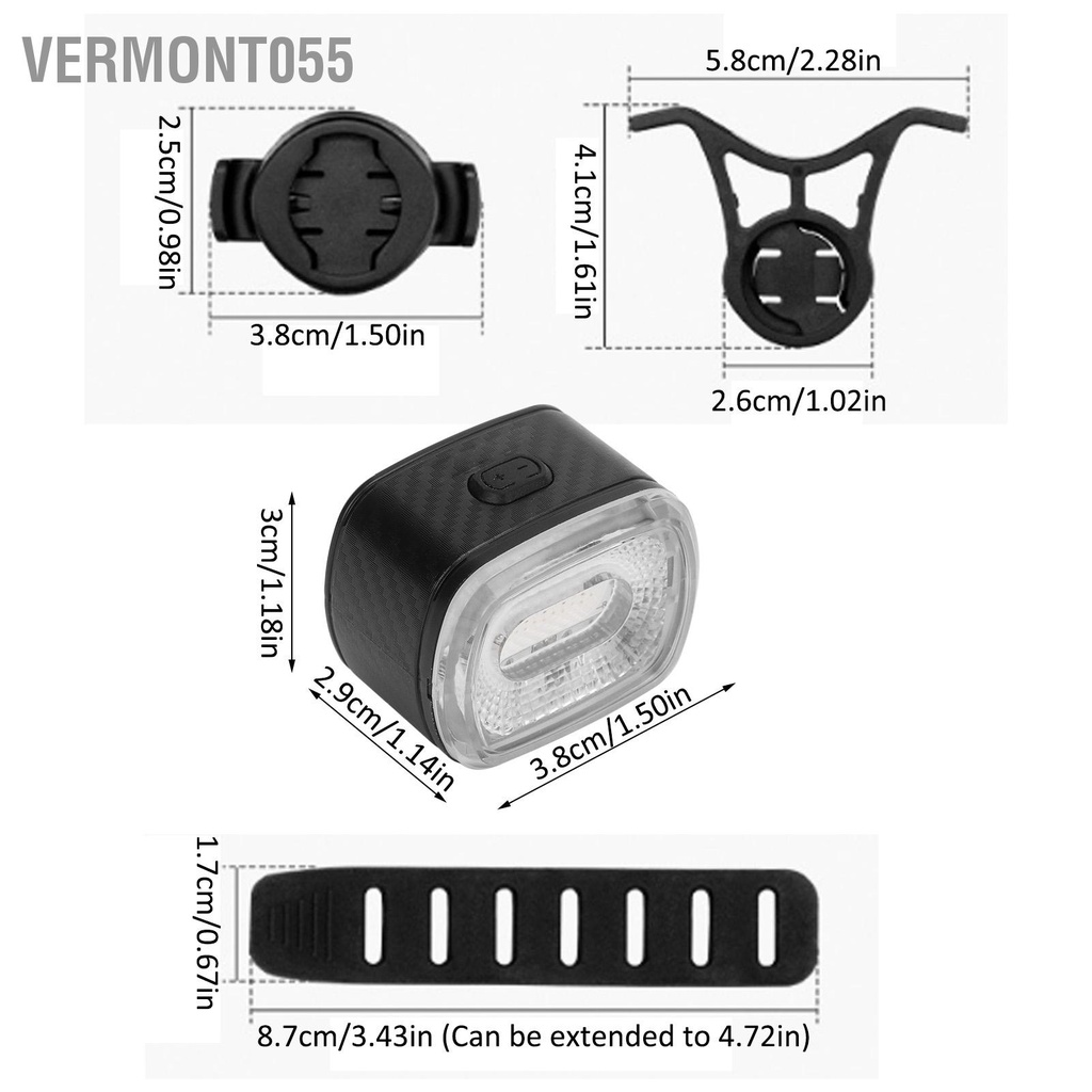 Vermont055 Đèn hậu xe đạp thông minh phanh tự động màu đen Cảm biến 5 chế độ USB Sạc IPX6 ABS chống nước PC 260mAh phía sau