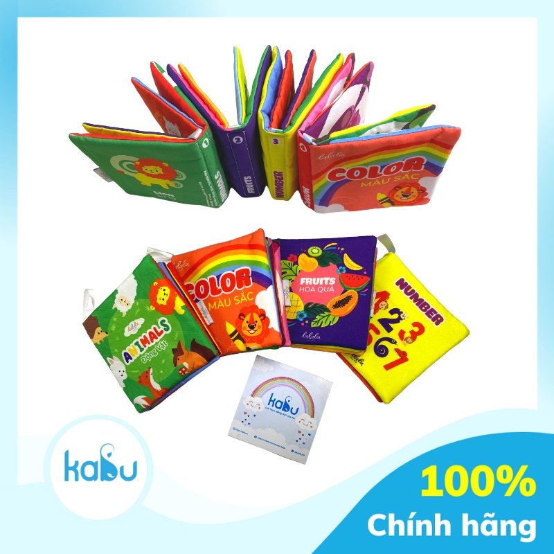 KABU - Bộ 4 Cuốn Sách Vải Giáo Dục Đầu Đời Cho Bé 0-3 Tuổi Mini Cloths