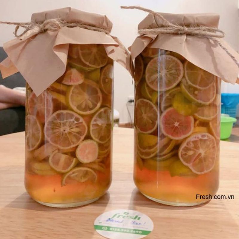 Chanh đào ngâm mật ong (hũ thủy tinh 1000ml)