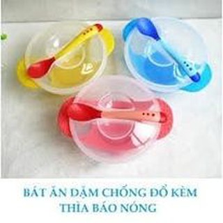 Bát ăn dặm chống đổ kèm Thìa báo nóng cho bé