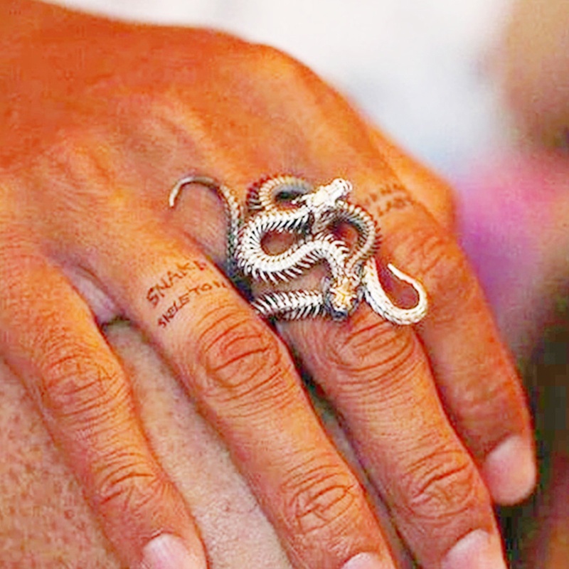San * Nhẫn Hình Xương Rắn Kết Hợp Có Thể Điều Chỉnh Thời Trang Cổ Điển Cho Cặp Đôi