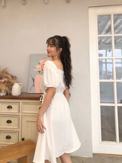Váy cổ u rút dây eo- hàng kèm video thật
