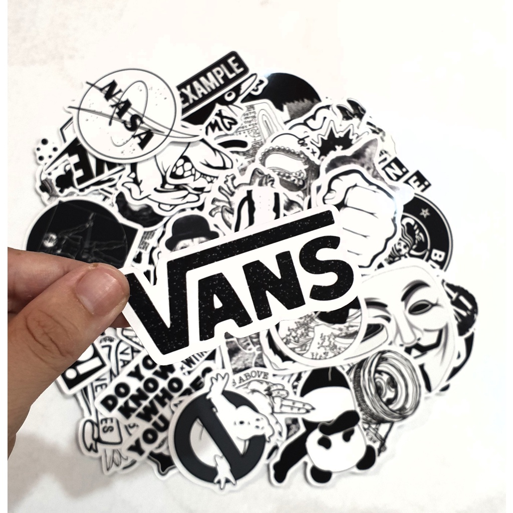 Bộ sticker trang trí mũ bảo hiểm, đàn, guitar, ukulele, điện thoại laptop chủ đề Black and white đen trắng
