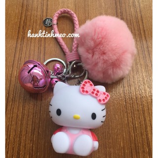 Móc chìa khóa mèo Hello Kitty tiện ích có lục lạc và lông tròn