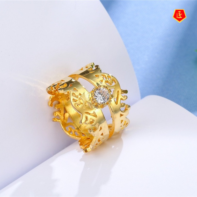 Nhẫn Mạ Vàng 18k Hình Vương Miện Phong Cách Vintage Cho Nữ