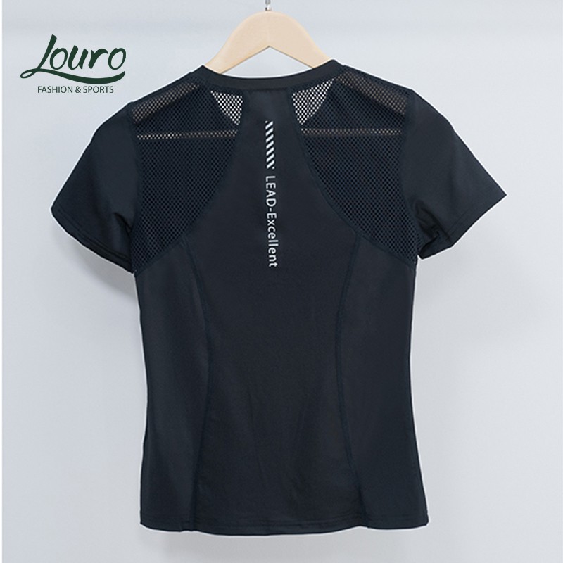 Áo thun tập gym nữ Louro LA38, kiểu áo tập gym nữ tay ngắn, chất liệu thoáng mát, co giãn 4 chiều
