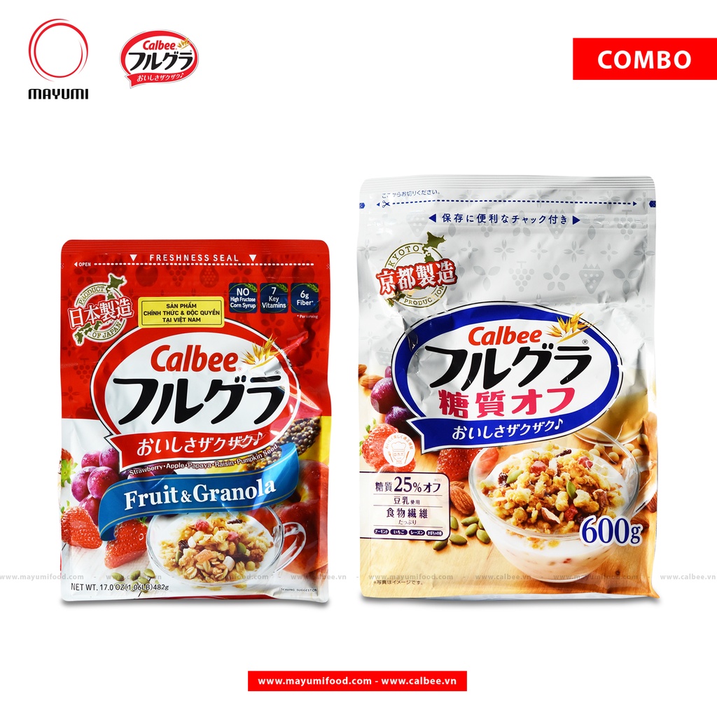 Date 12/2022 gói 600g +482g Ngũ cốc trái cây Calbee Nhật Bản