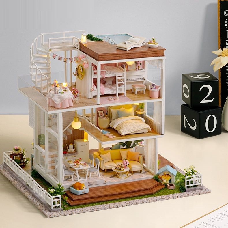 Mô hình nhà DIY Doll House Have a Nice Day Kèm Mica Chống bụi, Bộ dụng cụ, Keo dán và Bộ phát nhạc