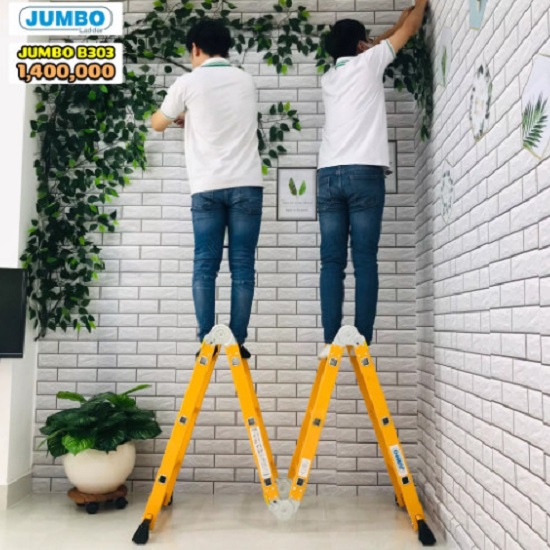Thang Nhôm Chữ A, Thang nhôm gấp 4 đoạn Jumbo B303 SƠN VÀNG TĨNH ĐIỆN chữ A: 1.73m I: 3,58m  - Tải 300KG - BH 24 THÁNG