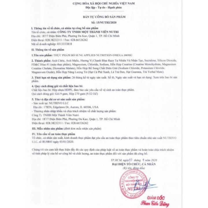 APPLIED NUTRITION TRI OMEGA 3-6-9 100MG 100 VIÊN-CHÍNH HÃNG-Hỗ Trợ Miễn Dịch Đẹp Da Tim Mạch