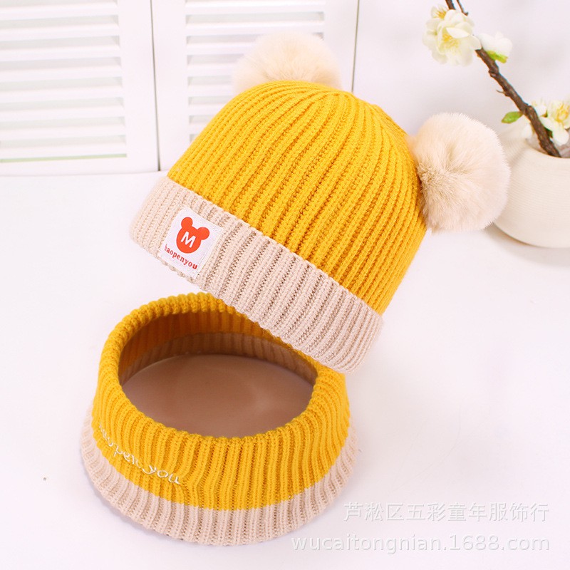 Mũ Len Cho Bé Lót Lông 3 Lớp Kèm Khăn Choàng Cổ Co Giãn Thoải Mái Nhiều Màu Ấm Áp Từ 6-36 Tháng T422 - TOMATO Fashion