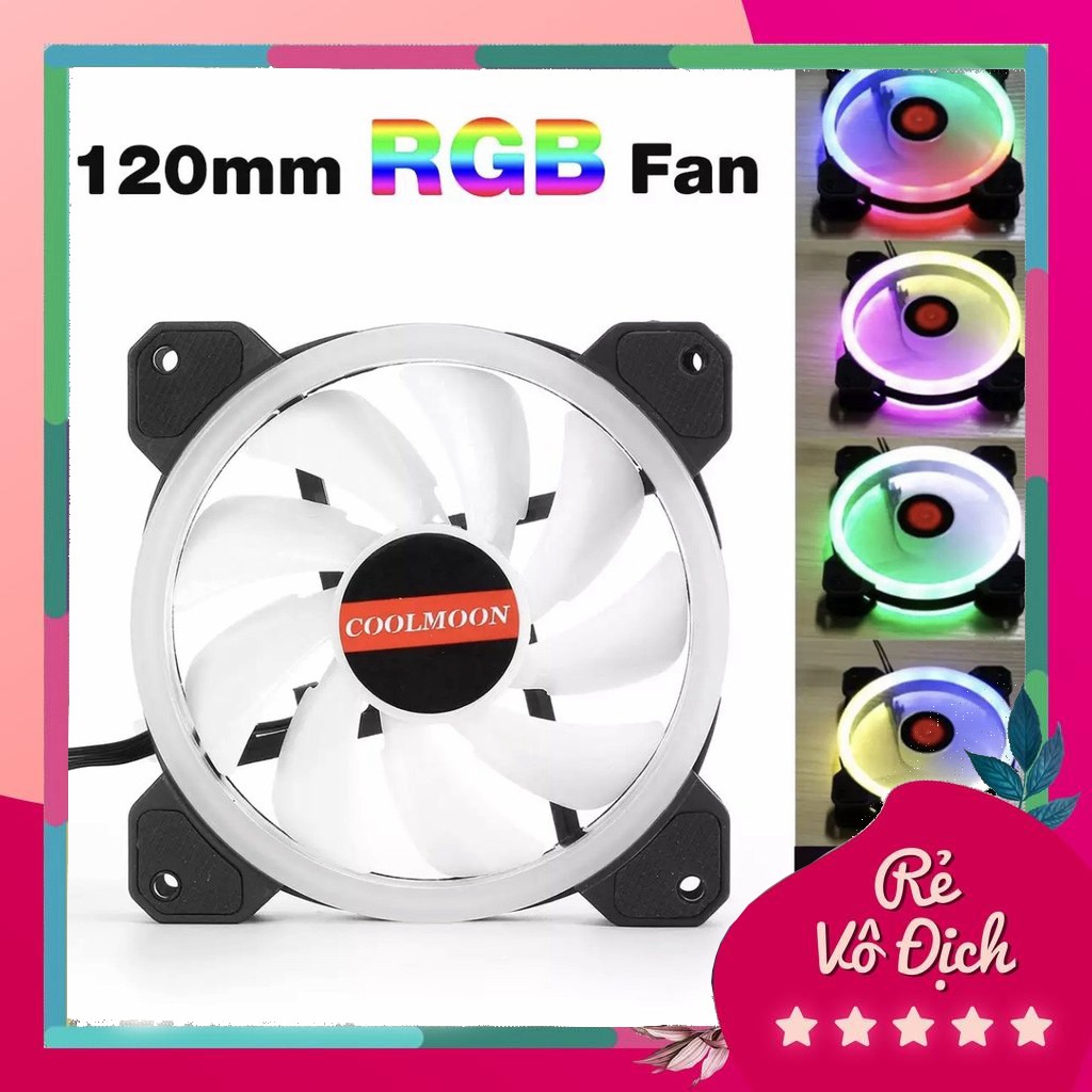 Bộ 5 Fan led tải nhiệt coolmoon RGB và dual ring cho máy tính tặng remotđiều khiền