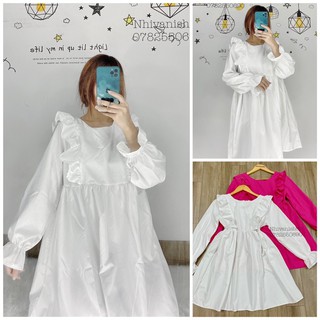 Đầm babydoll trắng phối bèo form rộng hình thật và video