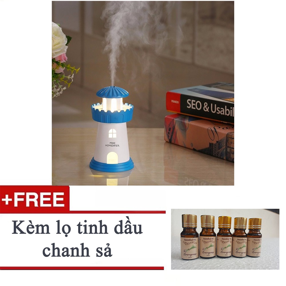 [Siêu Hot] Máy xông tinh dầu kiêm đèn ngủ Lighthouse Humidifier - Tặng Kèm tinh dầu chanh sả