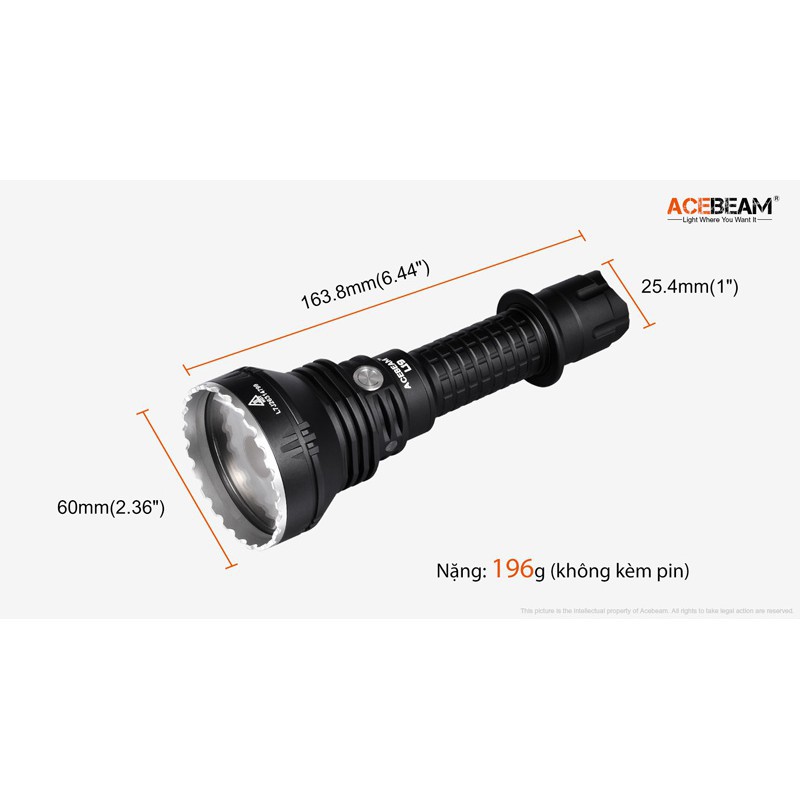 [SIÊU XA] Đèn pin đèn sạc ACEBEAM L19 độ sáng 1650lm chiếu xa 1300m bóng LED pin 21700 cổng sạc Type-C (kèm theo)