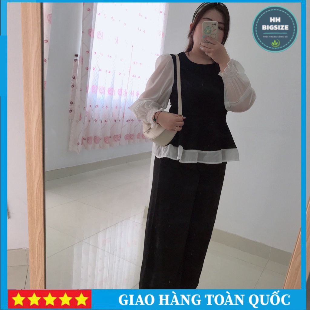 Áo peplum phom rộng kiểu dáng hàn quốc chất vải cotton thái tay dài phối tơ mềm mại HH. BIGSiZE AK35
