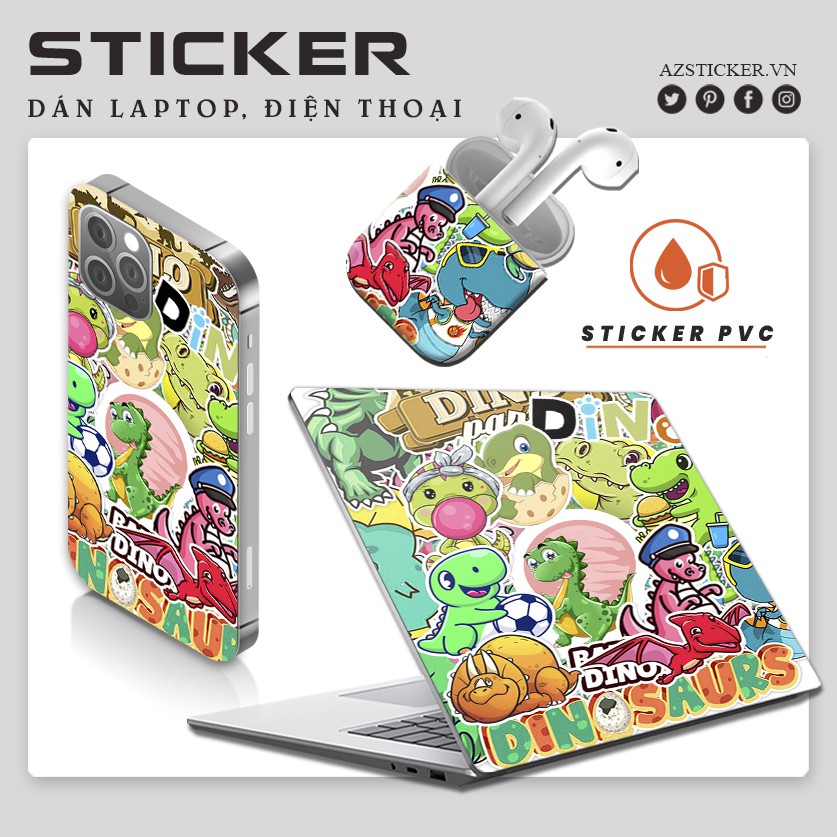 Sticker Chủ Đề Khủng Long Cute Chống Nước Chống Phai Màu | STK30 | Hình Dán Sticker Dán Mũ Bảo Hiểm Laptop Điện Thoại