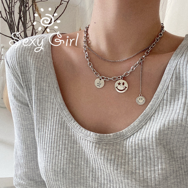 Vòng Cổ Hai Lớp Mặt Hình Mặt Cười Cá Tính Sành Điệu Phong Cách Hàn Quốc