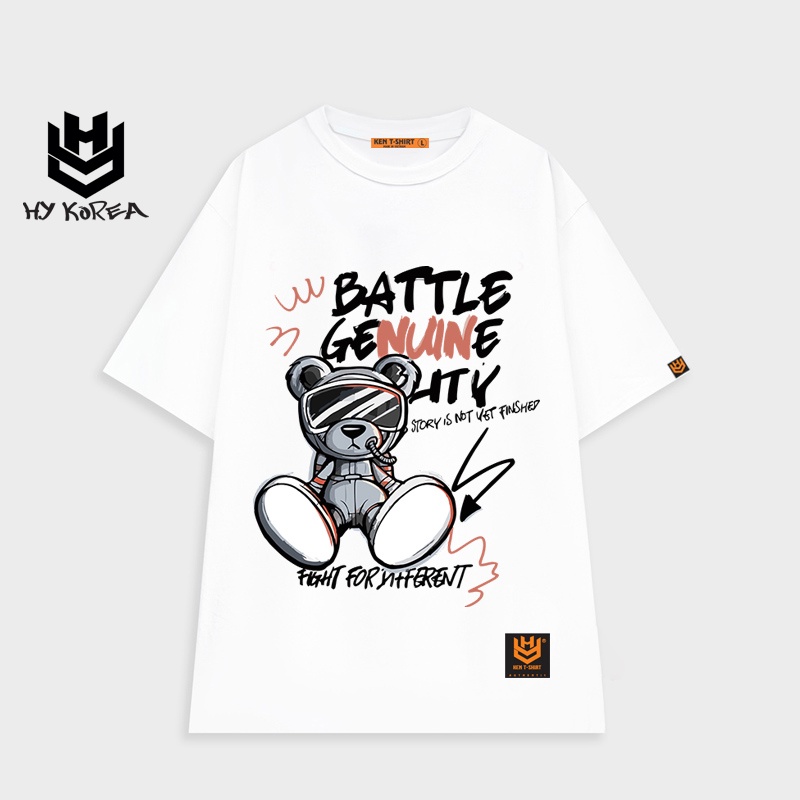 Áo phông rộng tay lỡ HY KOREA nam nữ form rộng in hình Gấu Battle 434