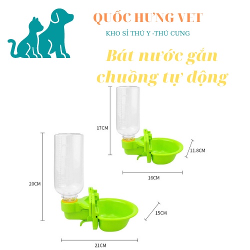 Bình nước kèm bát ăn gắn chuồng cho thú cưng - QUỐC HƯNG VET