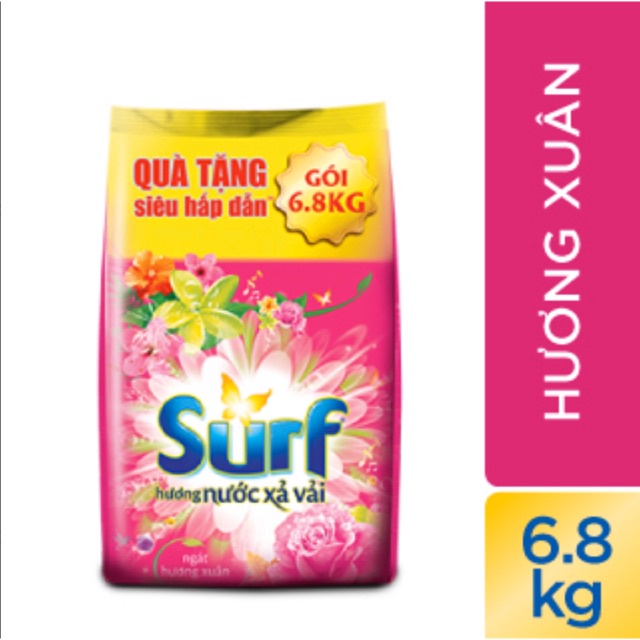 Bột giặt Surf hương nước xả vải Ngát hương xuân túi 6.8kg tặng kèm quà hấp dẫn