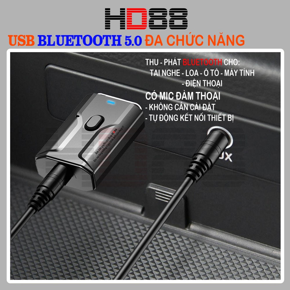 USB Bluetooth 5.0 Đa chức năng thu-phát âm thanh Aux Rca cổng cắm Usb 3.5mm cho PC-laptop-TV-Xe Hơi,loa thường=&gt; có BLT