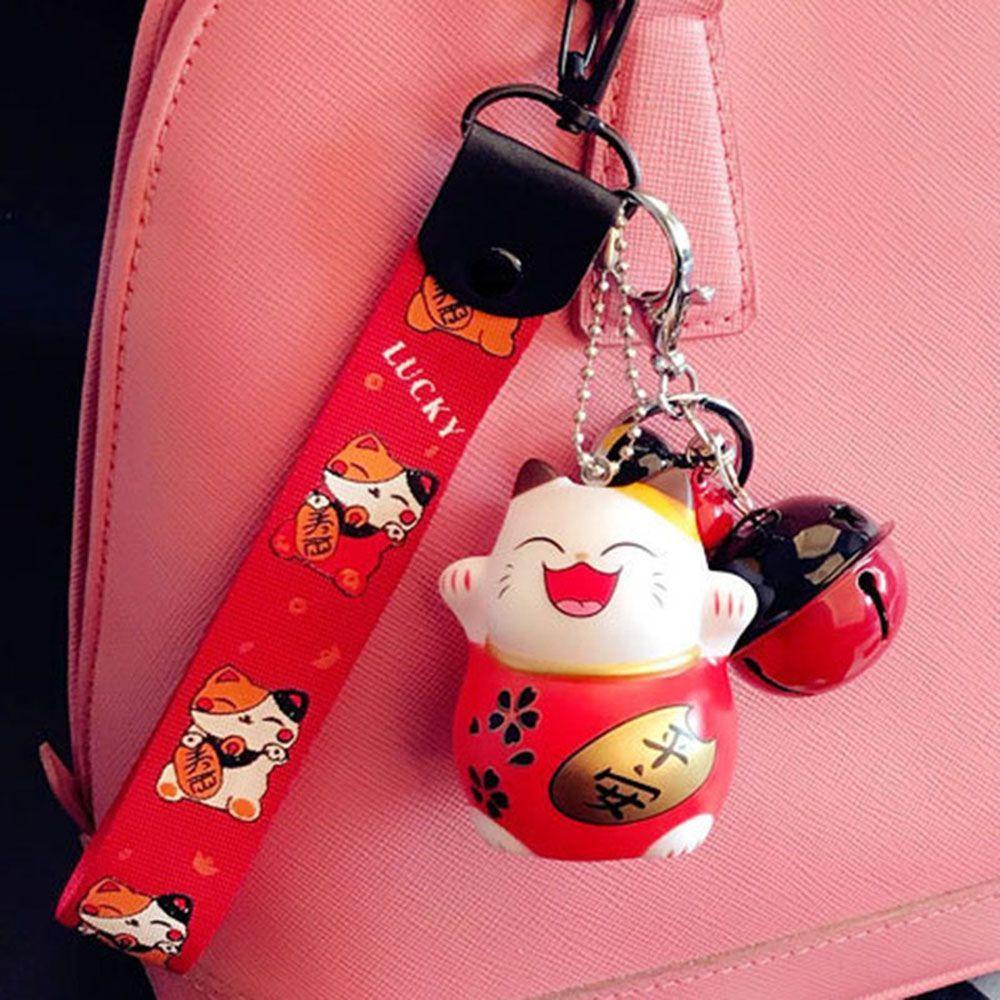 Móc Khóa Hình Mèo May Mắn Có Chuông Giá Đỡ Túi Xách Trang Trí Xe Hơi