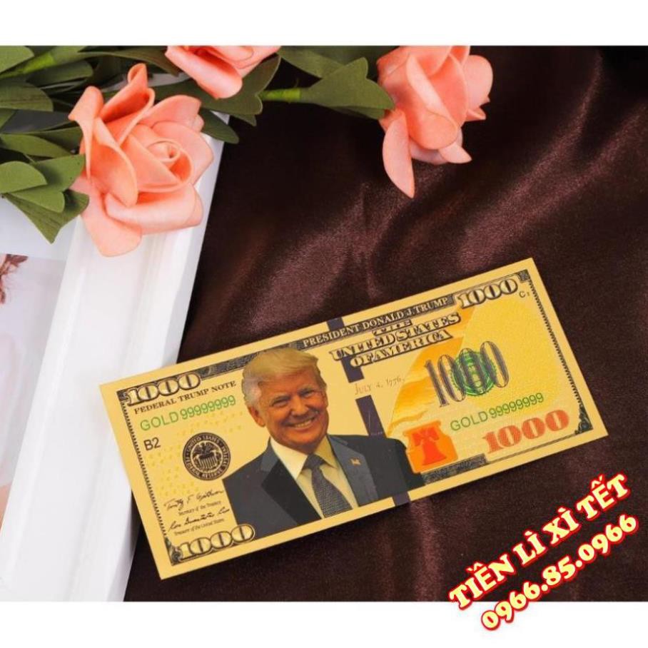 [GIẢM 40%]Tờ tiền lưu niệm Tiền 1000 USD tổng thống Donald Trump bằng plastic seri siêu VIP 99999999