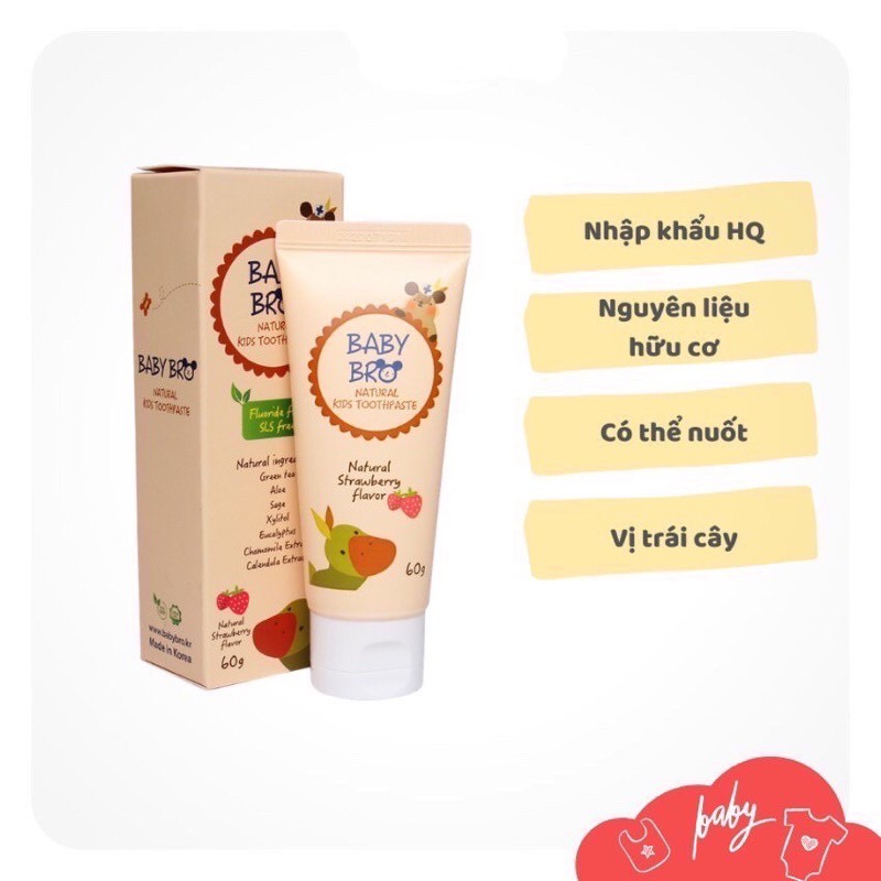Kem đánh răng trẻ em baby bro, kem đánh răng hữu cơ vị trái cây nuốt được