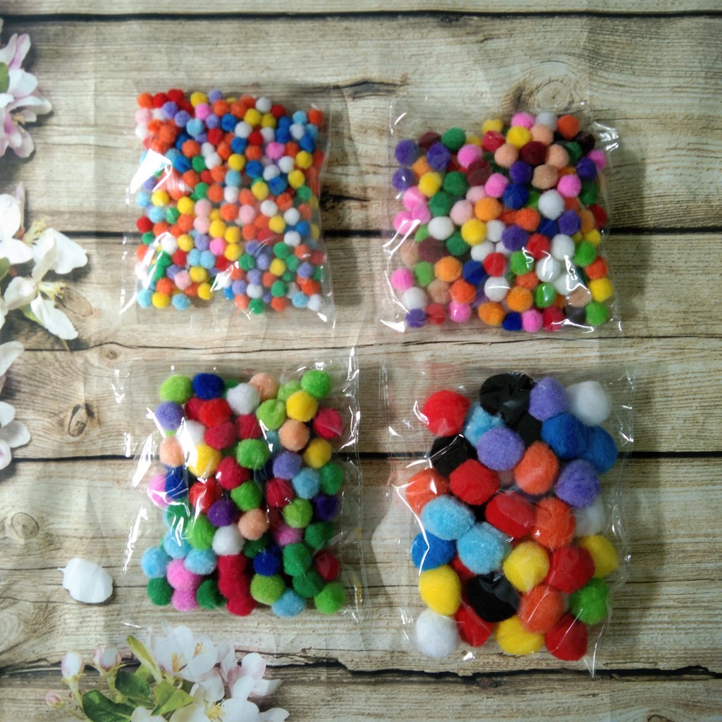 Túi pompom các size 1cm 1,5cm 2cm 2,5cm 3cm cho bé làm thủ công