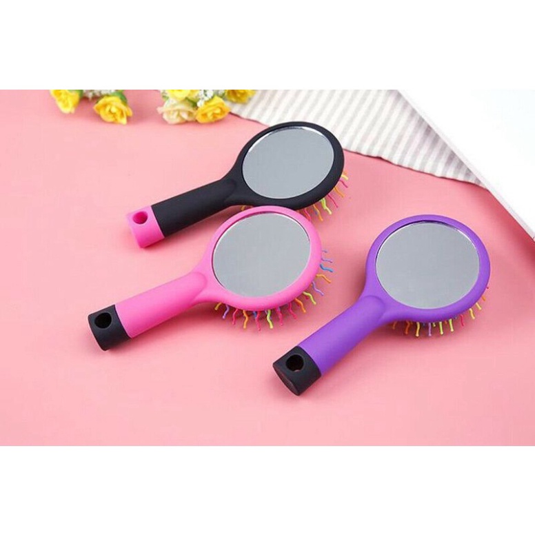 Lược Gương Chải Tóc 2in1 Cầm Tay  Mỹ Phẩm Hana mini bỏ túi gương lược massage đầu,chống rối, chống rụng tóc