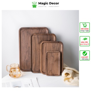 Khay gỗ decor hình chữ nhật đựng đồ ăn, trang trí gỗ óc chó cao cấp