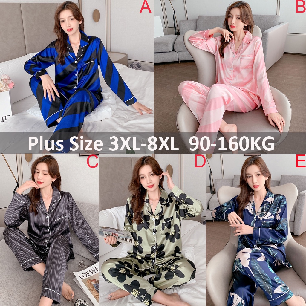 Bộ Đồ Ngủ Lụa Tay Dài Plus Size 3XL-8XL