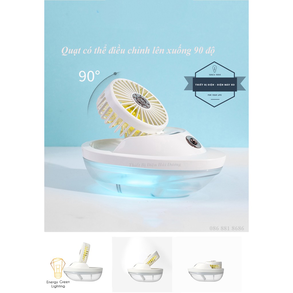 Quạt Phun Sương Tích Điện SX-HF01 - Kiểu Dáng Du Thuyền - Khếch Tán Tinh Dầu, Tạo Ẩm - Pin Sạc Tích Điện - BH 1 Năm