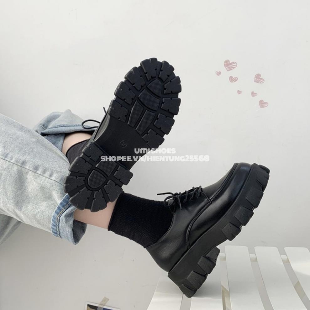 [NOWSHIP HN] Giày ulzzang retro anh quốc đế cao răng cưa cá tính oxford buộc dây màu đen da bóng mẫu mới hot trend đẹp