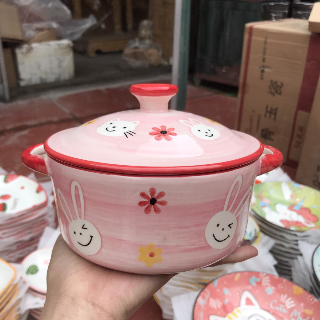 Chén Dĩa Dễ Thương Đĩa Sứ Set Bát Đĩa Decor Bát Ăn Cơm Chén Sứ Mầu Hồng Đẹp S15